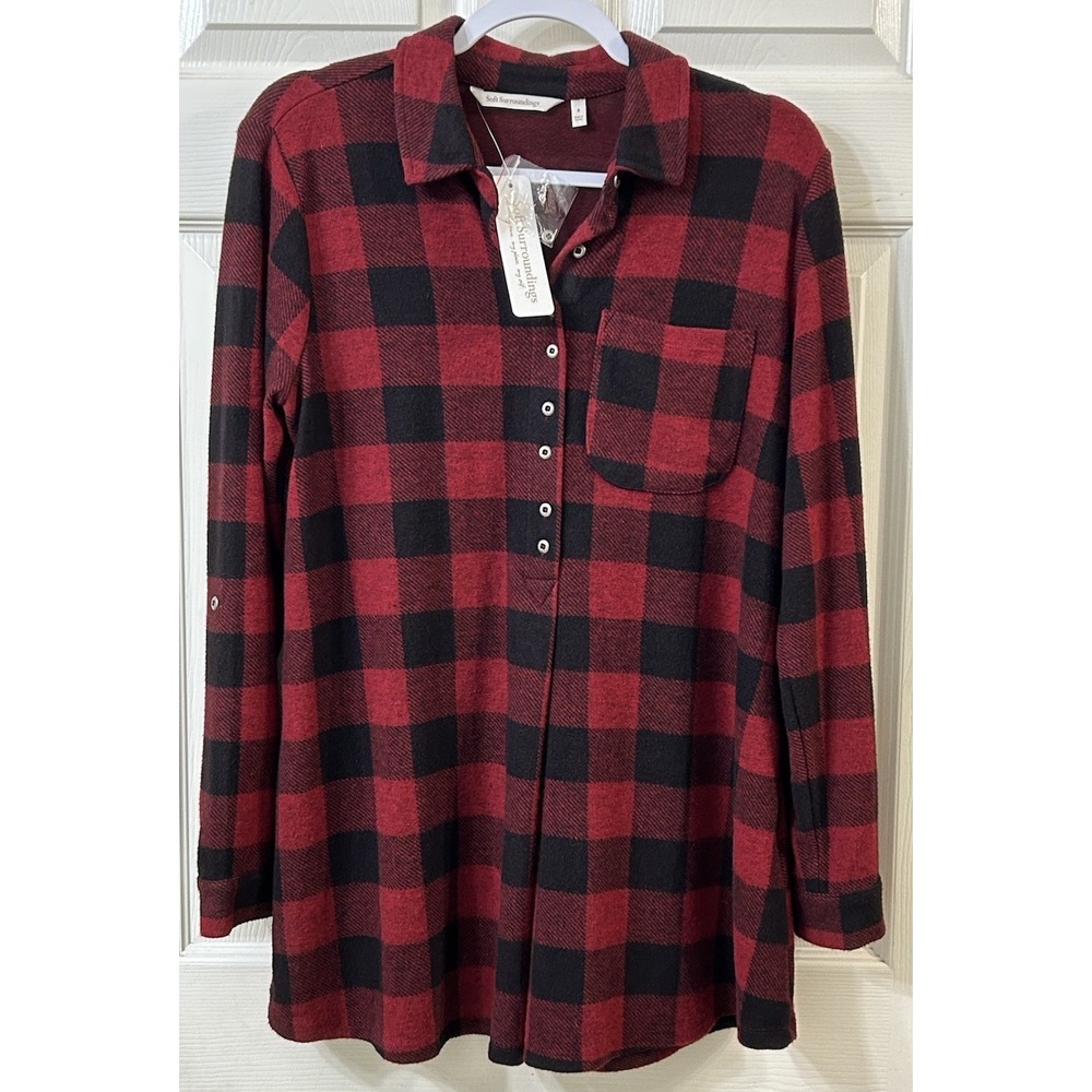 NWT Soft Surroundings Mad About Plaid Tunic Red/Black Plaid Women's SM (6/8)